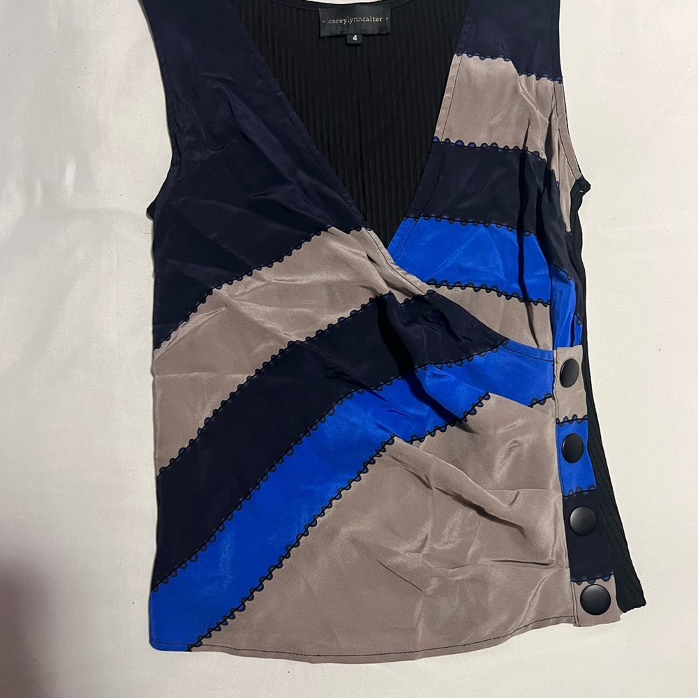 Corey Lynn Calter Blue and Black Striped Top